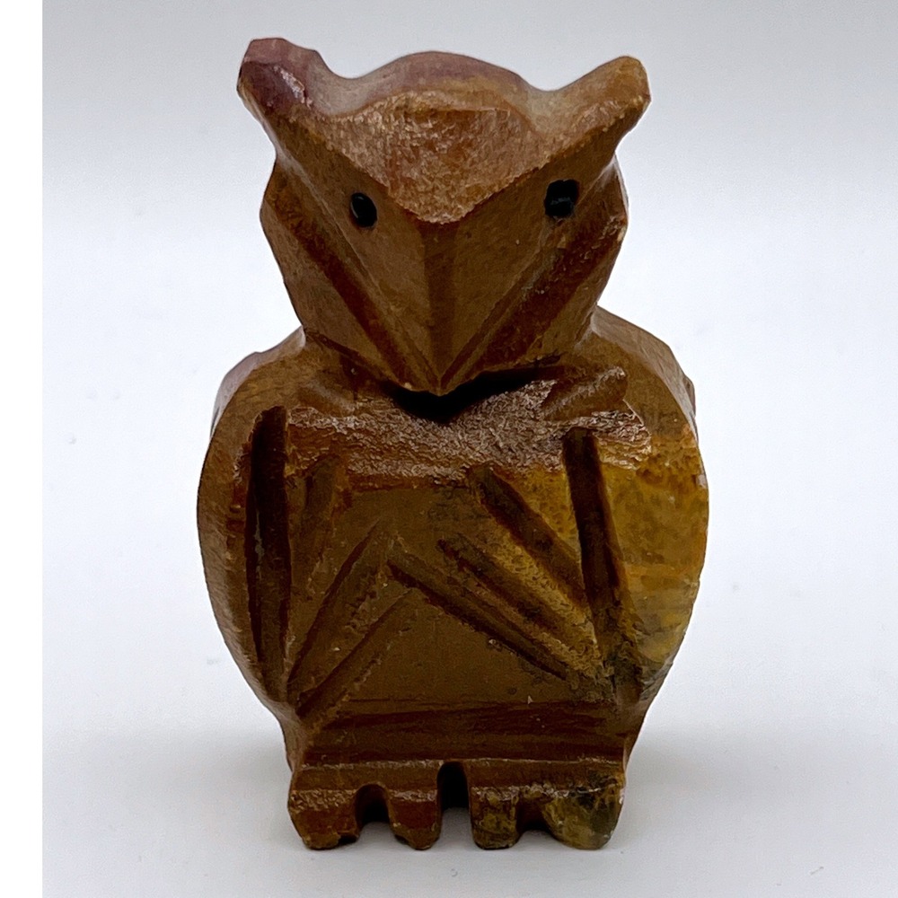 Unbranded Hand Carved Stone Owl Figurine 3in Brown Red Excellent Folk Art Decor